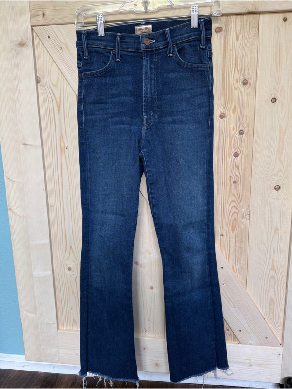 MOTHER The Hustler Ankle Fray Dark Blue Straight-Leg Jeans